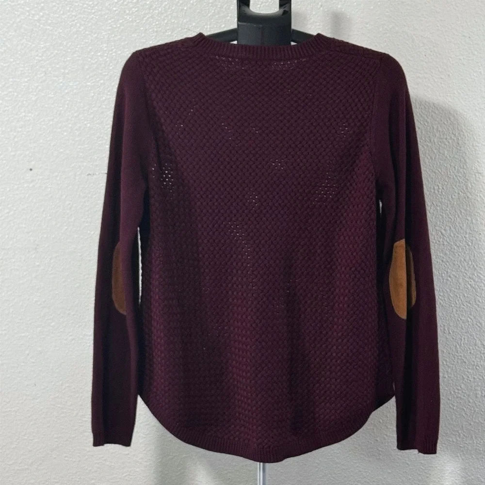Lety & Me‎ Burgundy Basketweave Knit Sweater with Elbow Patches Womens Medium